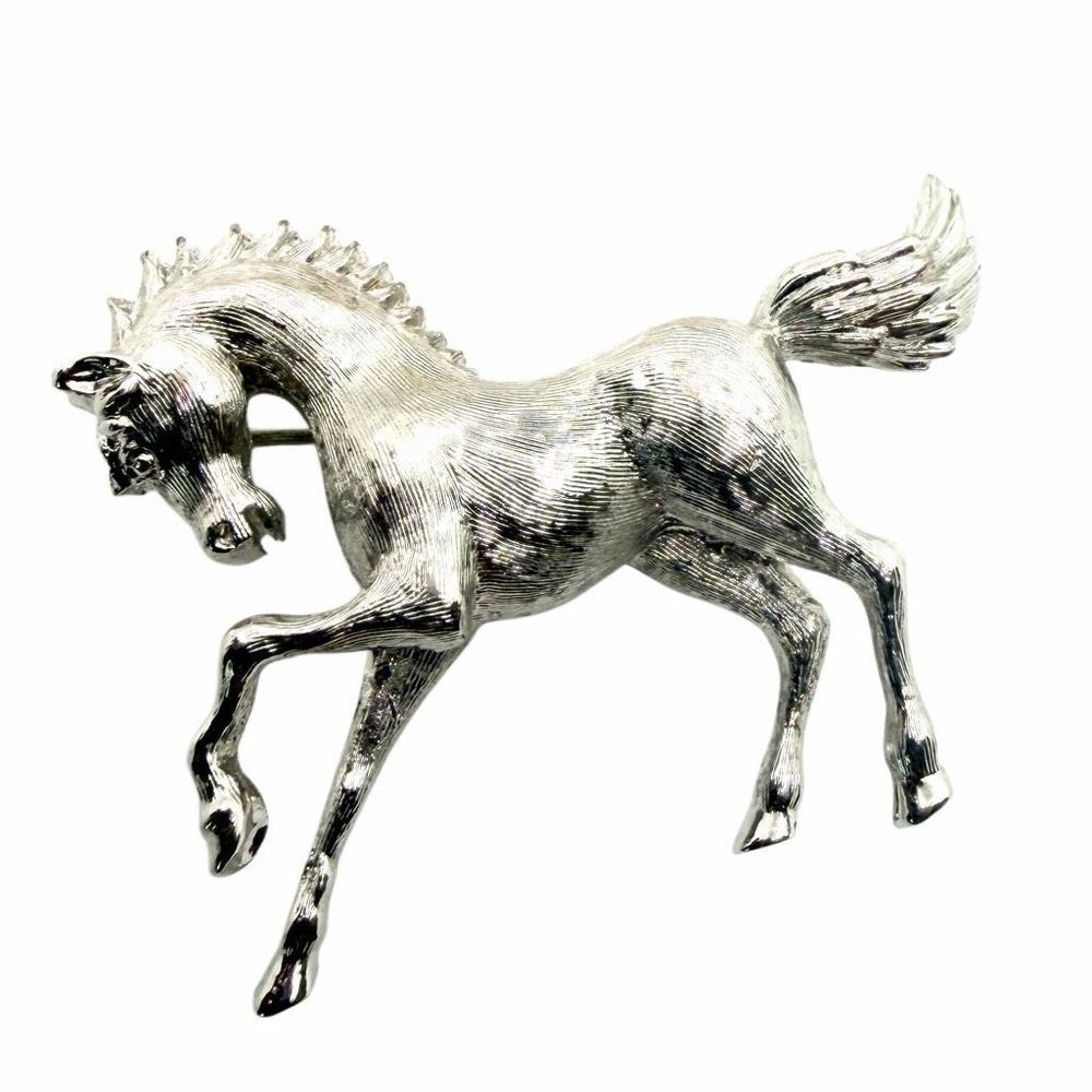 Vintage Monet Silver Tone Prancing Horse Equestrian Brooch - Picture 4 of 6
